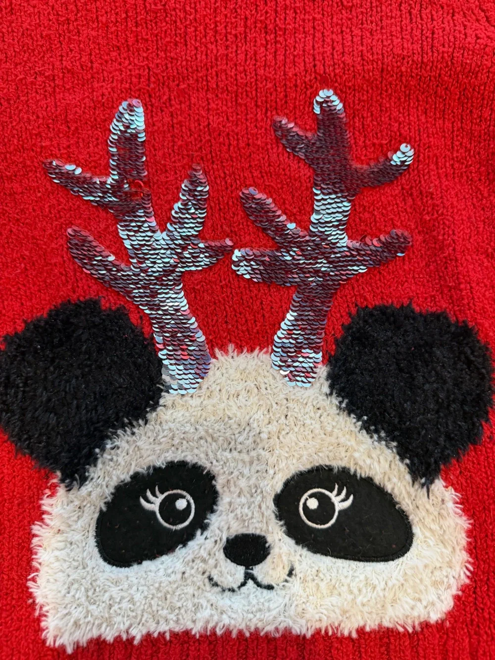 Justice Girls Red Panda Face Sweater with Sequin Antlers Size 6/7